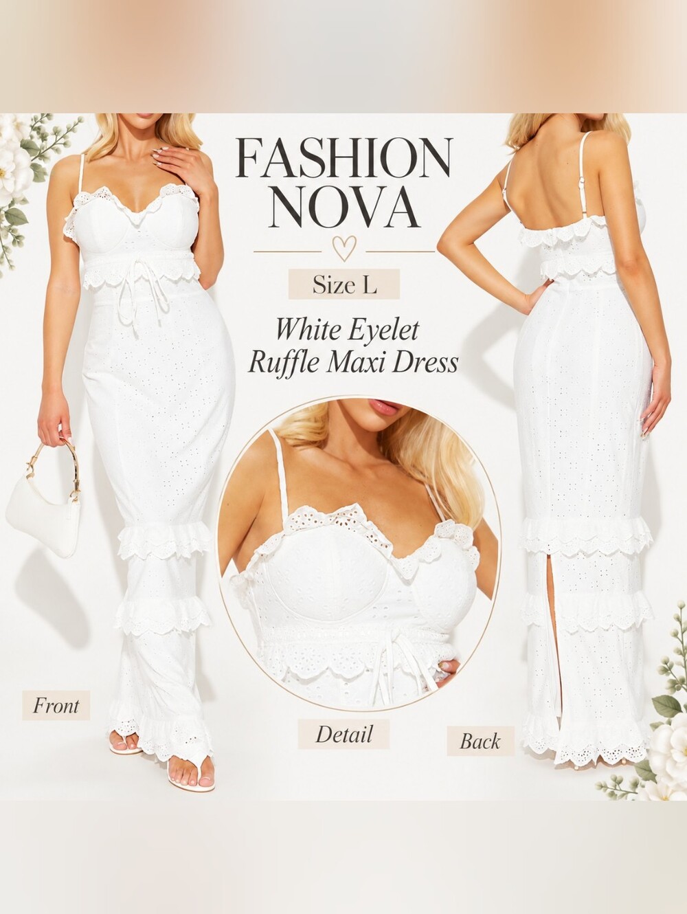 Fashion Nova White Eyelet Ruffle Maxi Dress